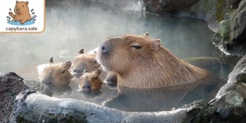 Capybara bơi trong hồ bơi làm mát cơ thể